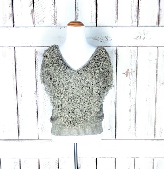 90s vintage hand loomed knit shag pullover sweate… - image 1