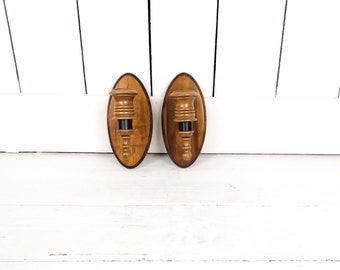 Vintage wood and metal candle holder wall sconce set of 2