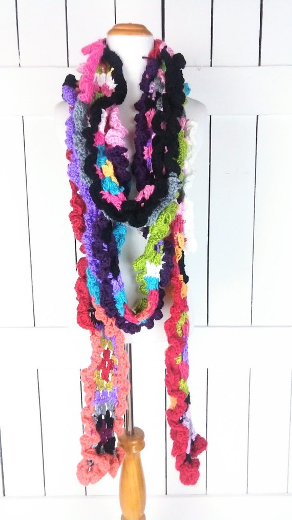 Vintage long chunky afghan crochet knit scarf/lon… - image 3