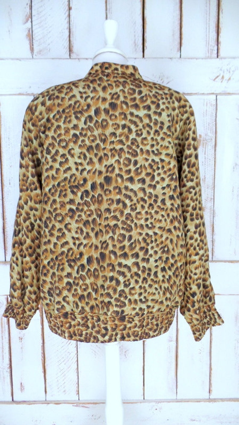 Vintage leopard print sequin beaded silk windbreaker jogging puffer jacket/silk sports jacket/animal print flight bomber jacket/medium image 5