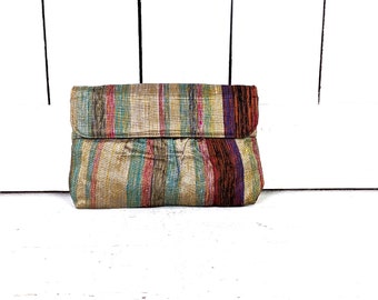 Vintage woven striped fabric clutch handbag shoulder purse