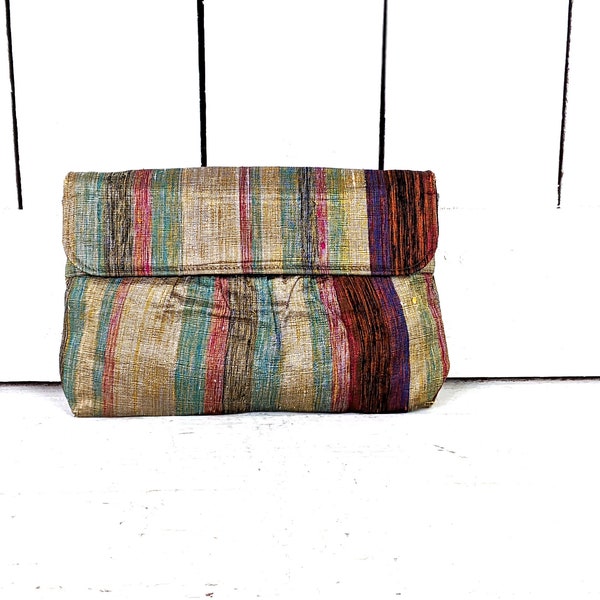 Vintage woven striped fabric clutch handbag shoulder purse