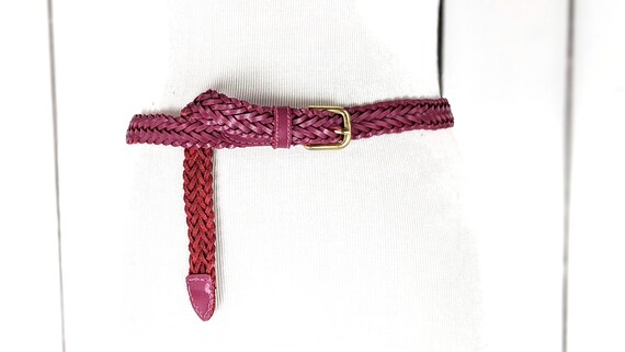 Vintage pink braided woven leather boho belt large - image 2