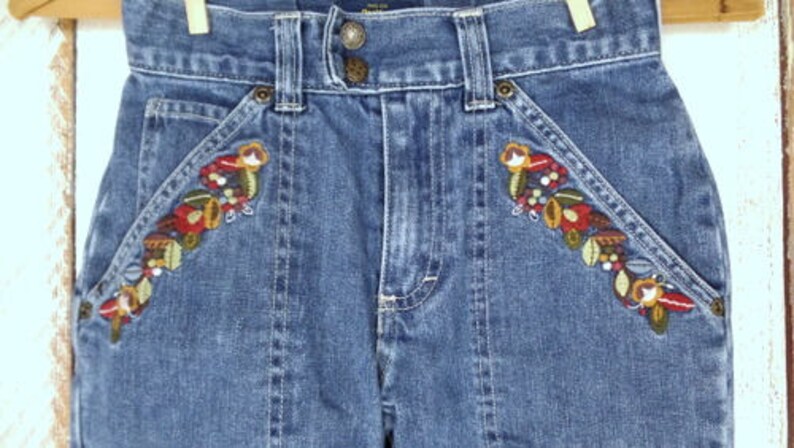 Kidsgirlschildrens loose wide leg floral embroidered fadeddistressed blue denim jeansOsh Kosh BGosh7