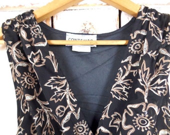 90er Jahre Vintage schwarz/braun floral Grunge Maxikleid/Contempo Casuals/ärmelloses Blumenkleid