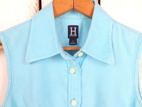 90s vintage Tommy Hilfiger turquoise blue sleevel… - image 3