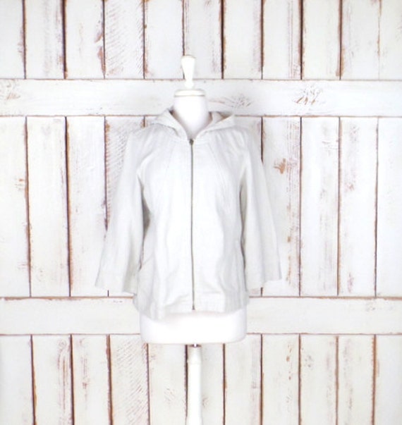 90s vintage ivory linen hoodie jacket/Coldwater Cr