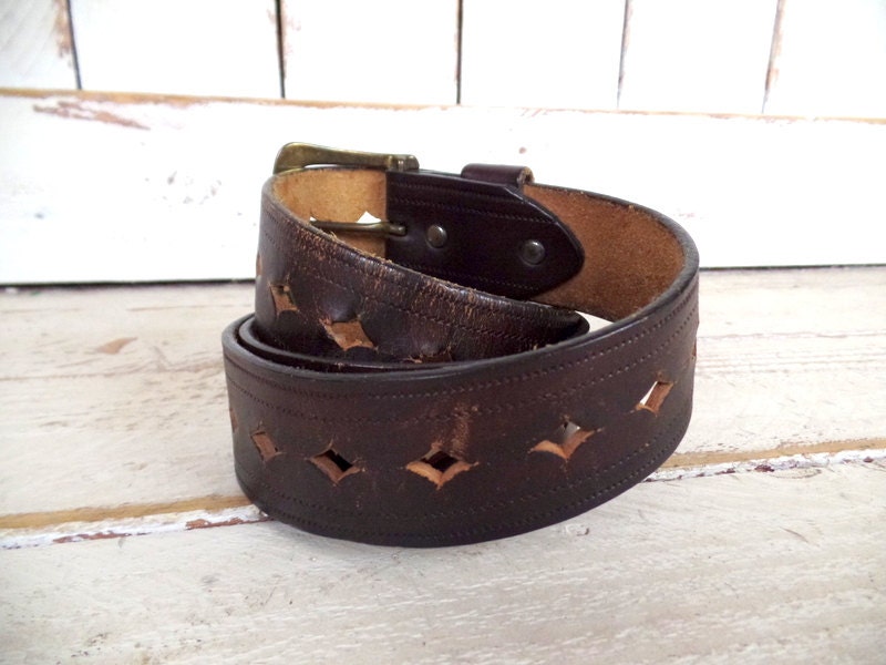 Distressed Rugged Dark Brown Vintage Thick Leather Belt
