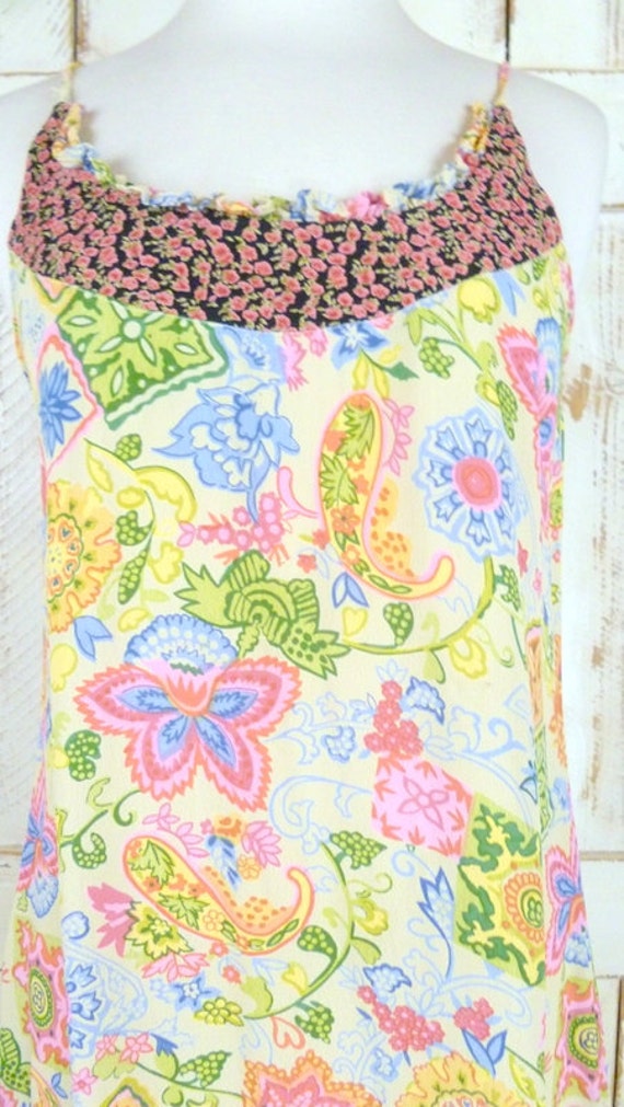 90s vintage floral paisley mini slip dress/short … - image 2
