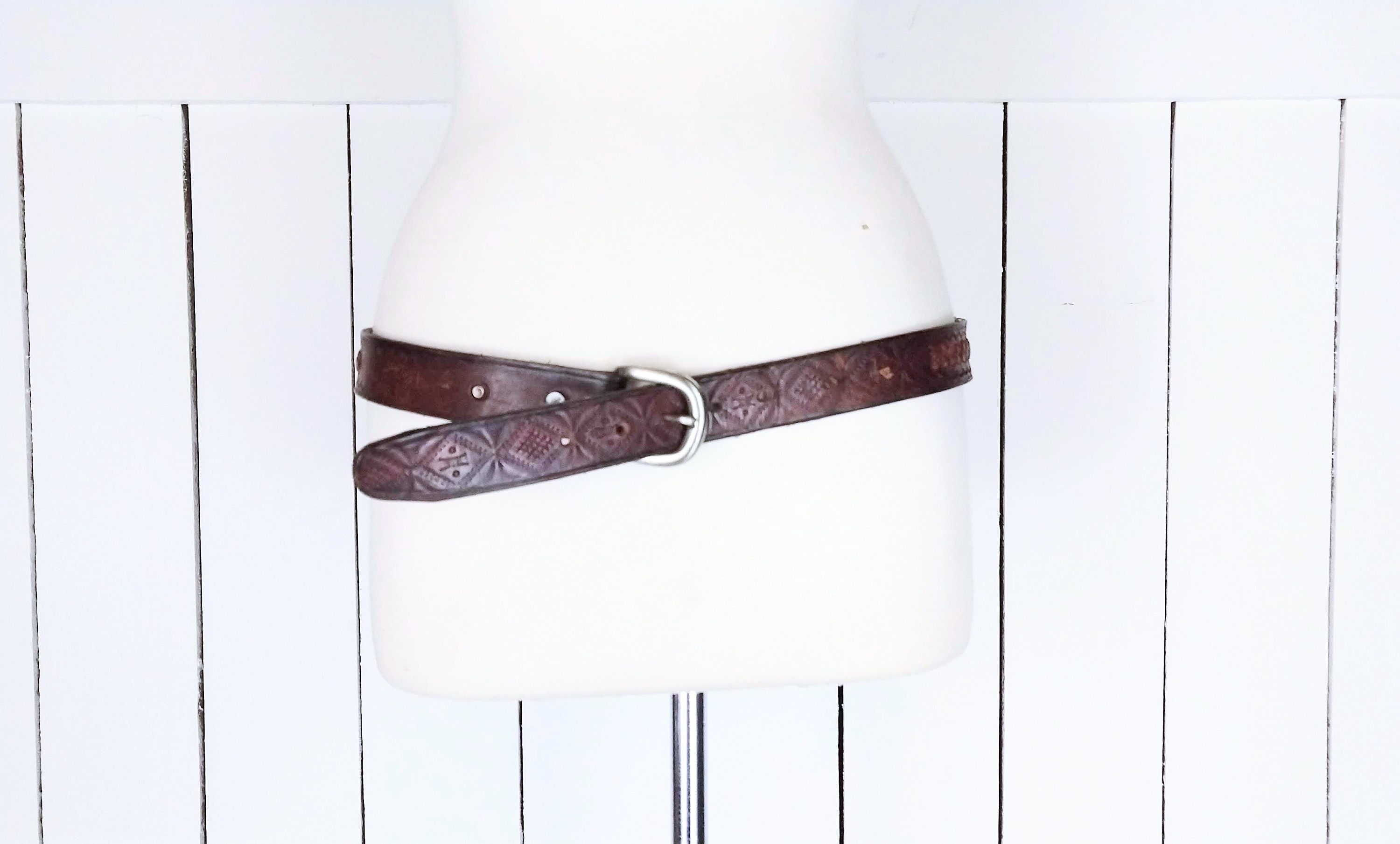 Vintage Tooled Braided Distressed Leather Western Belt/boho  display picture 2