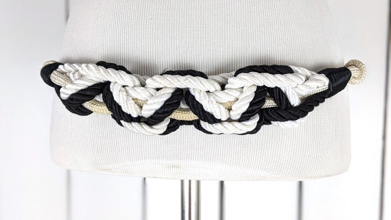 Vintage white black knotted braided wide chord cu… - image 3