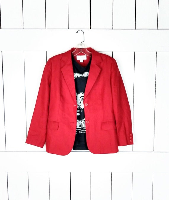 Vintage red linen blazer jacket - image 1