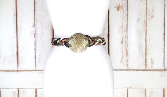 80s Vintage Tan/green Braided Rope Metal Medallion Belt - Etsy display picture 1