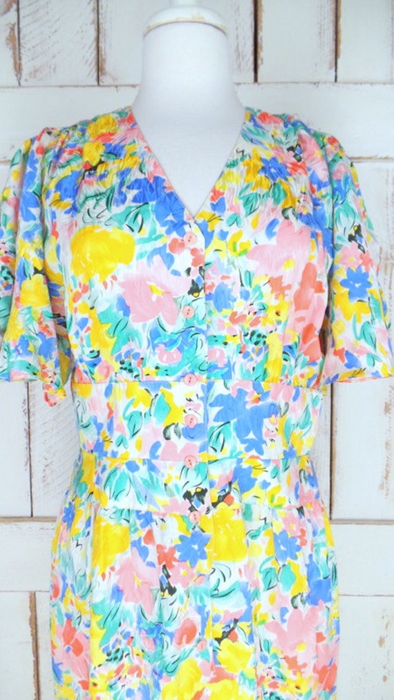 Vintage Nora Noh floral silk midi dress/flutter s… - image 3