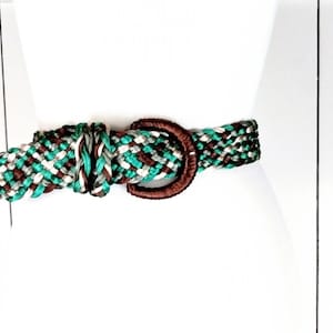 90s vintage green/brown braided chord rope belt/woven rope cord belt/fits up to 42&quot; waist