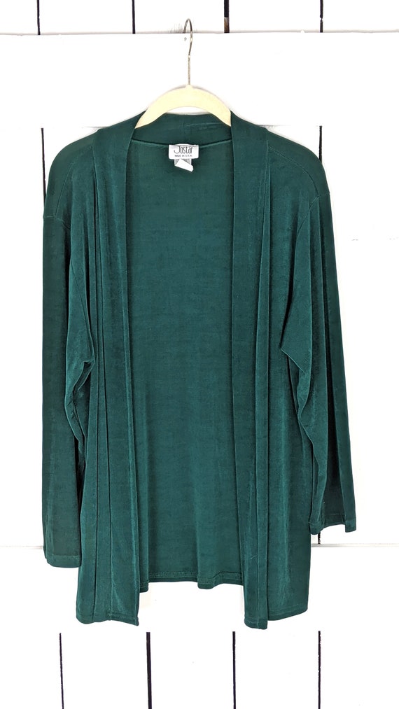 Vintage Green Slinky Long Slouchy Stretch Knit Cardigan Sweater Cover Up 