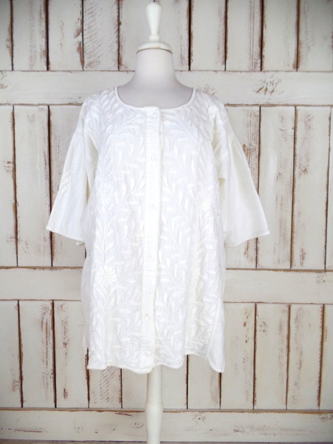 Boho White Embroidered Cotton Shirt Top Spring main image 0