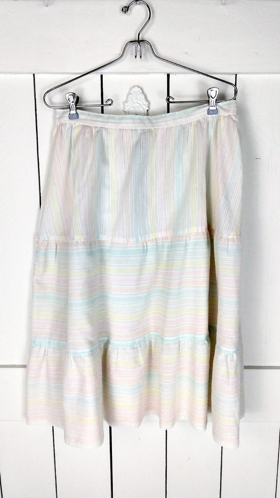 Vintage sheer cotton striped tier ruffle skirt/pa… - image 6
