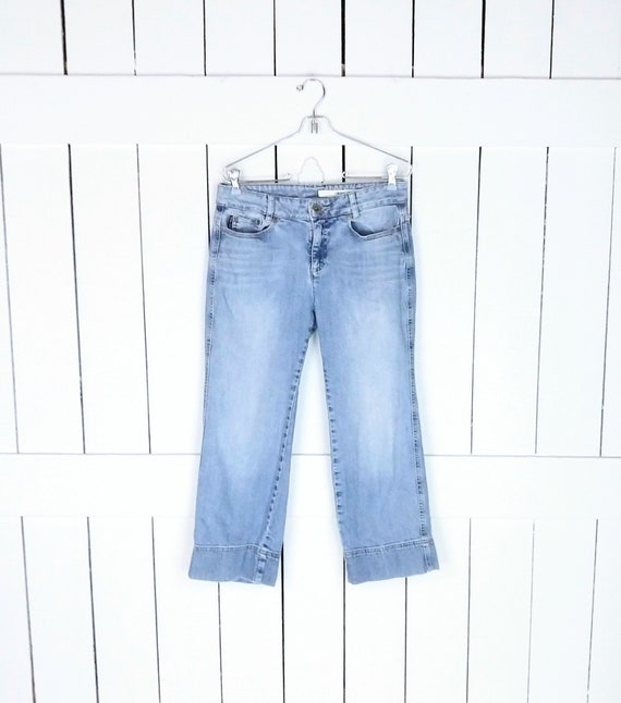 Vintage DKNY Jeans embroidered cropped light blue… - image 1