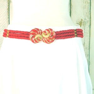 Vintage roter Emaille Kristall Blumen Seil Gürtel
