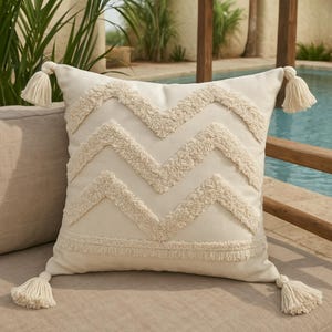Boho Tufted Cotton Cushion Cover: Embroidered Geometric Pillow with Tassels