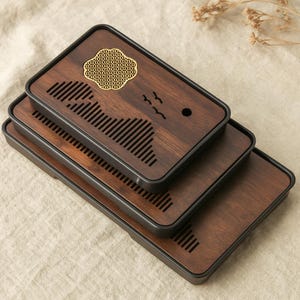 Elegant Bamboo Tea Tray – Chinese Gongfu Tea Ceremony Board with Water Drainage & Storage Platform