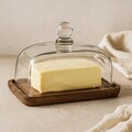 Vintage Glass & Wood Butter Dish – Elegant Dome Tray for Cakes, Pastries, and Snacks