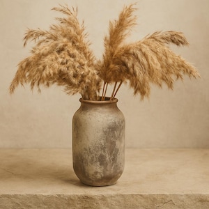 Bohemian Ceramic Vase: Rustic Beige Dried Floral Arrangement Vessel