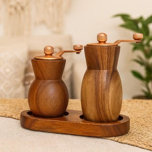 Macinino Manuale Cucina Campeggio Set Macina Sale E Pepe PacuM - 2 Pezzi In Acciaio Inossidabile E Vetro, Grana Regolabile Sale Pepe Grosso