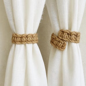 Handmade Woven Jute Curtain Tiebacks: Boho Drapery Holdbacks (2pcs)