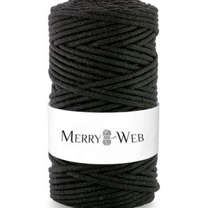 MerryWeb Corda in Cotone Nera 3mm, 100 metri – Corda intrecciata in cotone, cotone riciclato