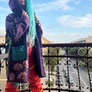 Handmade Upcycled Pink Denim Jacket – Lotus Flower Design (Size M/L)