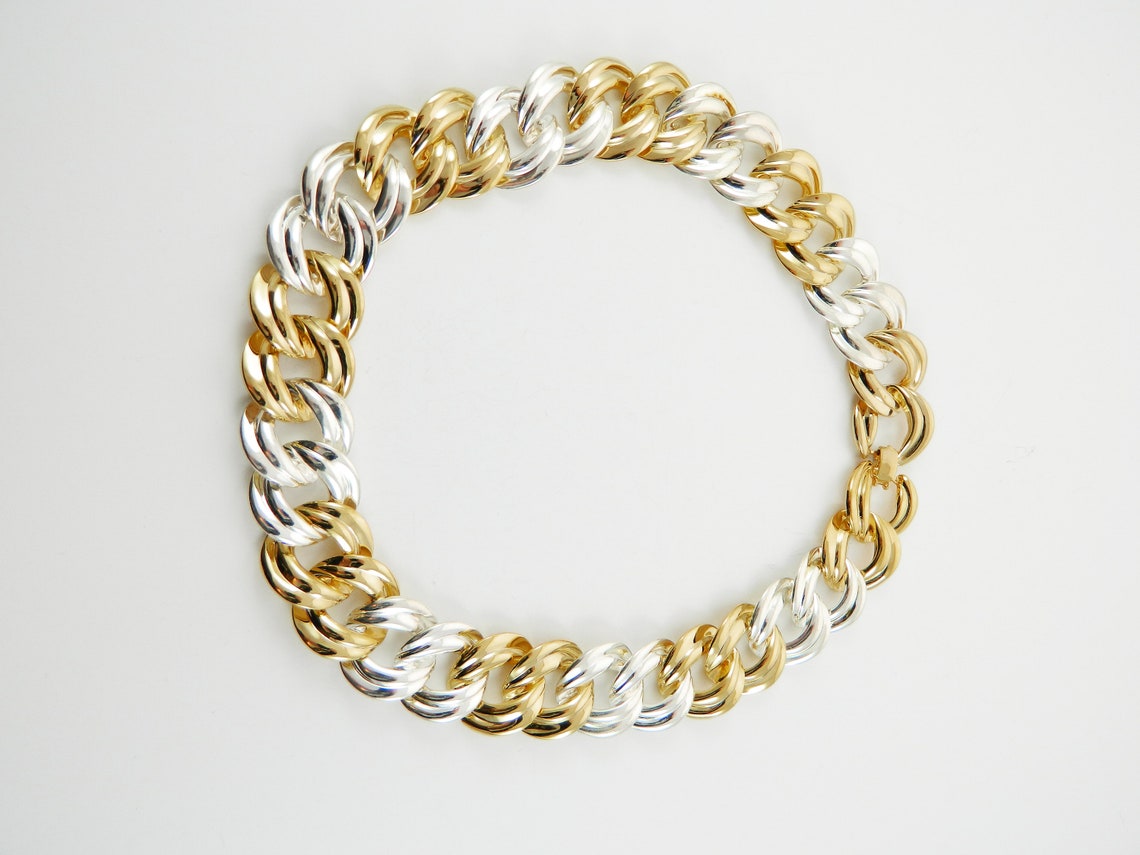 Gold and Silver Chain Link Necklace Etsy