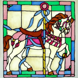Carousel horse window cling, stained glass look
