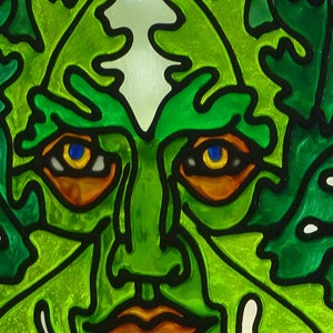 Greenman with oak leaves  window cling