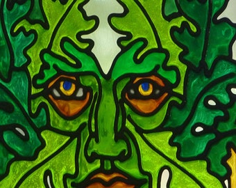 Greenman with oak leaves  window cling