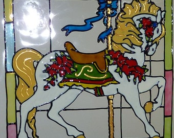 Carousel horse window cling, stained glass look