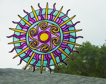 Purple burst mandala window cling