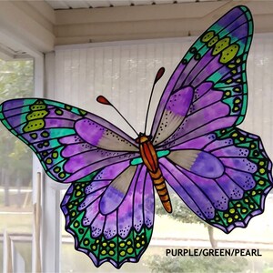 Butterfly giant blues purple and green window cling image 3