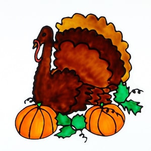 Thanksgiving turkey with pumpkins window cling, sun catcher