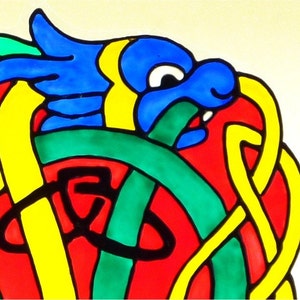 Celtic Dragon window cling, sun catcher, faux stained glass