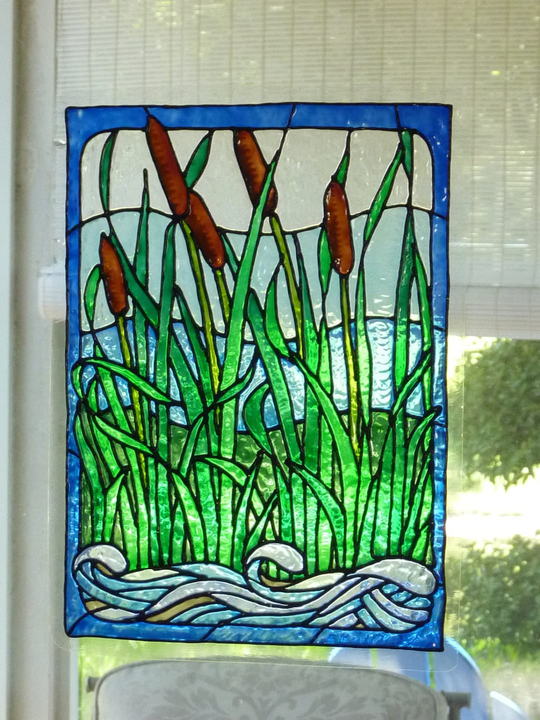 Cattails and Stream Window Cling, Stained Glass Look Etsy