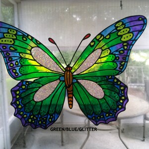 Butterfly giant blues purple and green window cling image 4