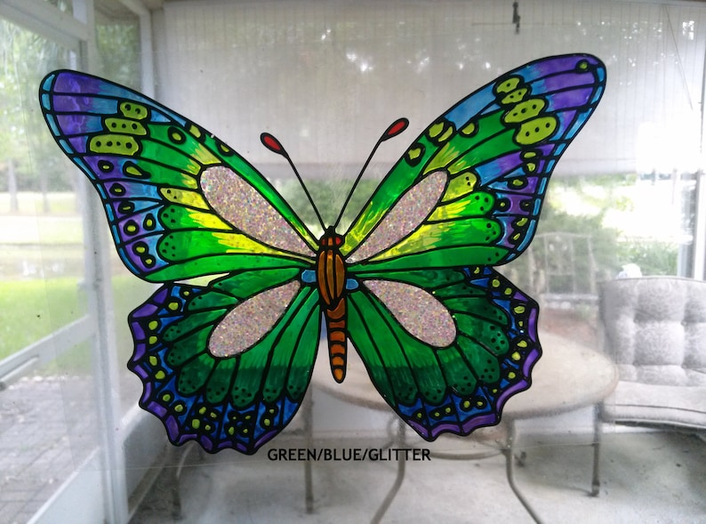 Butterfly giant blues purple and green window cling image 4