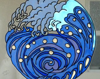 Ocean wave mandala window cling