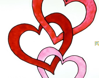 Entwined hearts, window cling, suncatcher, faux stained glass