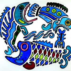 Fish mandala window cling-Breakfast, lunch, dinner yum
