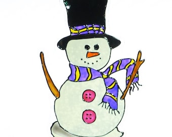 Snowman window cling purple scarf sun catcher christmas decoration