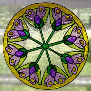 Lavender and violet flowers mandala window cling