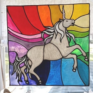Unicorn window cling, stained glass look